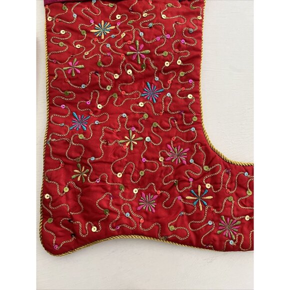 Pier 1 Imports Christmas Stocking Set of 3 Kitschy Multicolored Sequined Beaded - Picture 4 of 16